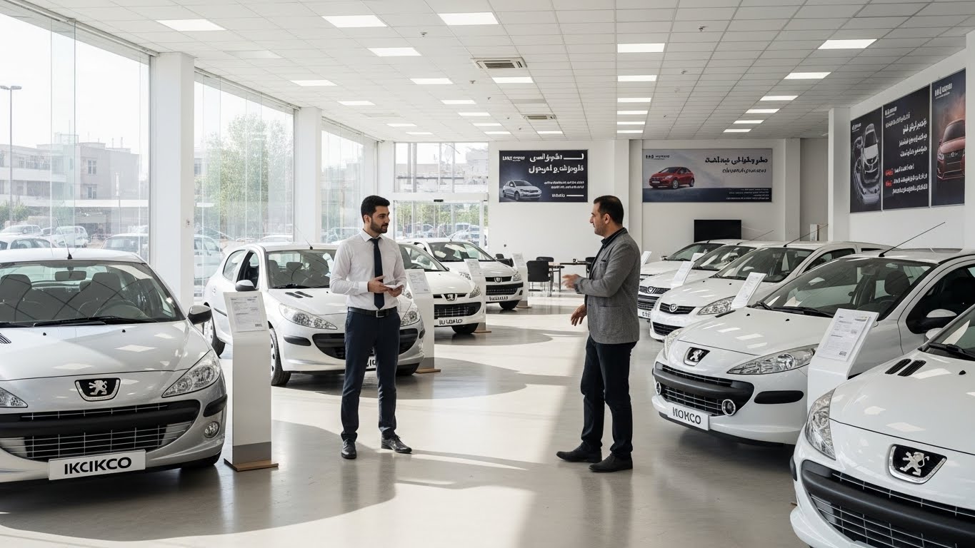 نمای داخلی اتوگالری با خودروهای کم کارکرد و مشاوره فروشنده