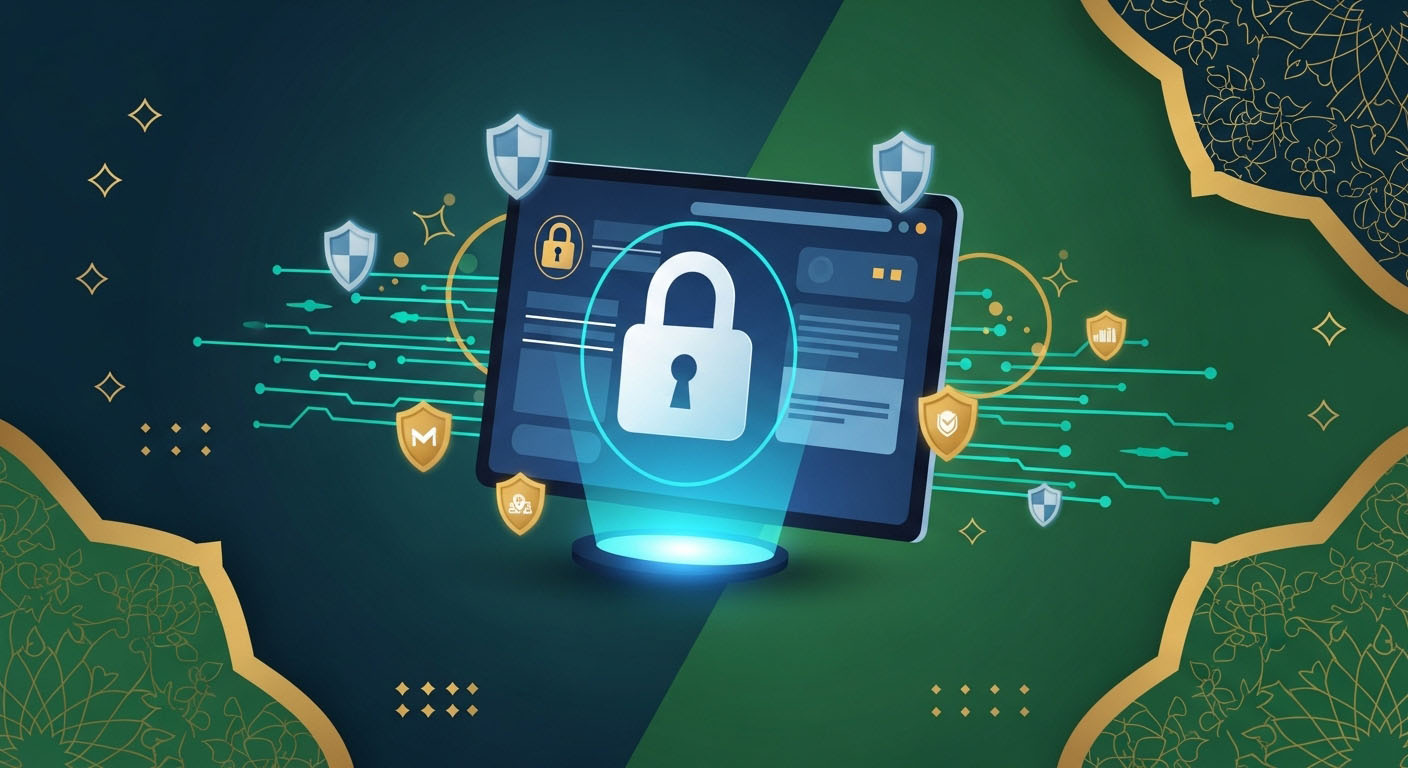 نشان‌دهنده وب‌سایت امن و سریع با قفل دیجیتال و گرافیک سرعت