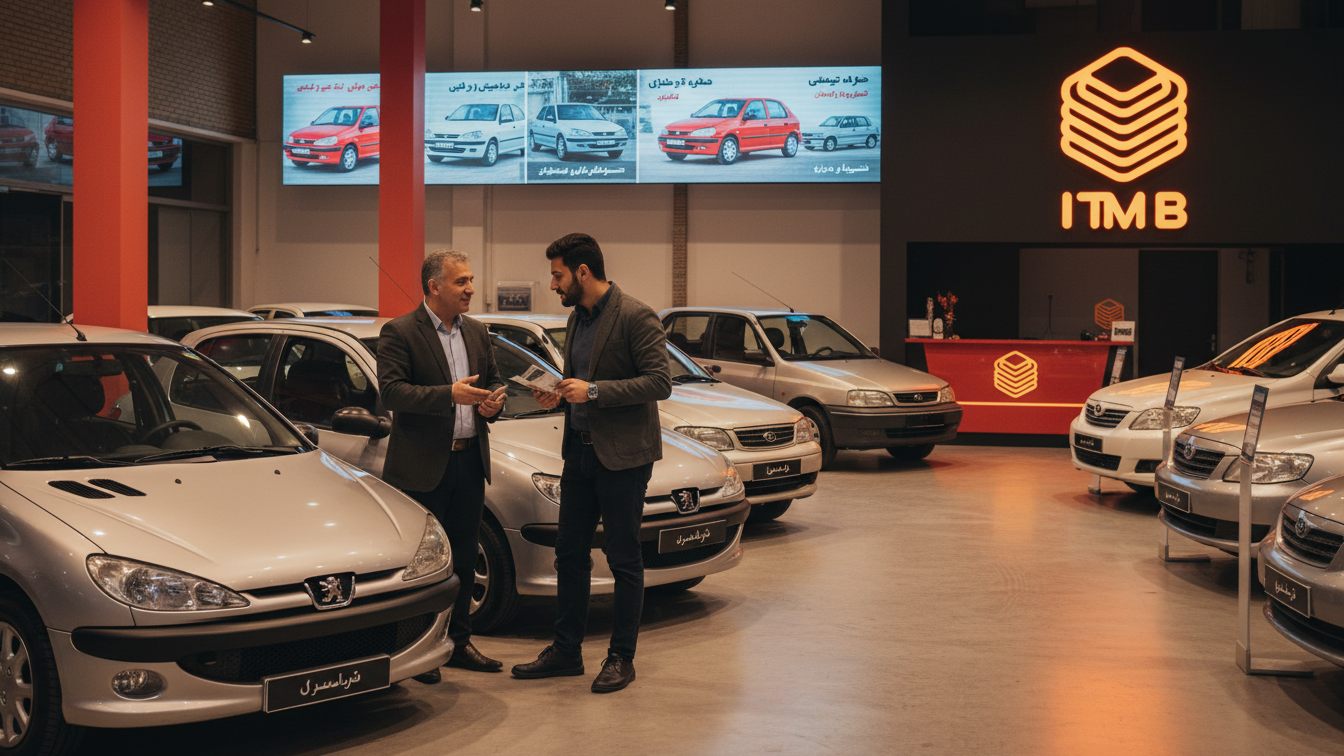 نمایشگاه خودرو دست دوم در رفسنجان با خودروهایی از برندهای مختلف و مشاوره فروشندگان به خریداران.